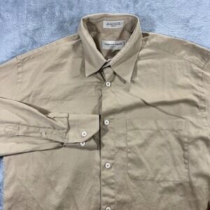 PRONTO UOMO Button Down Shirt Mens 15.5 32/33 Tan Made in Italy Cotton Office
